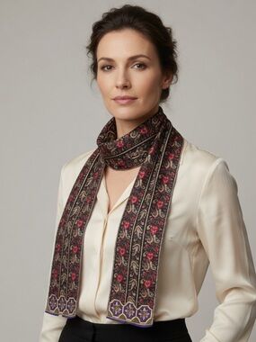 Adrienne Vittadini Purple, Black & Pink Floral Narrow Scarf Wrap